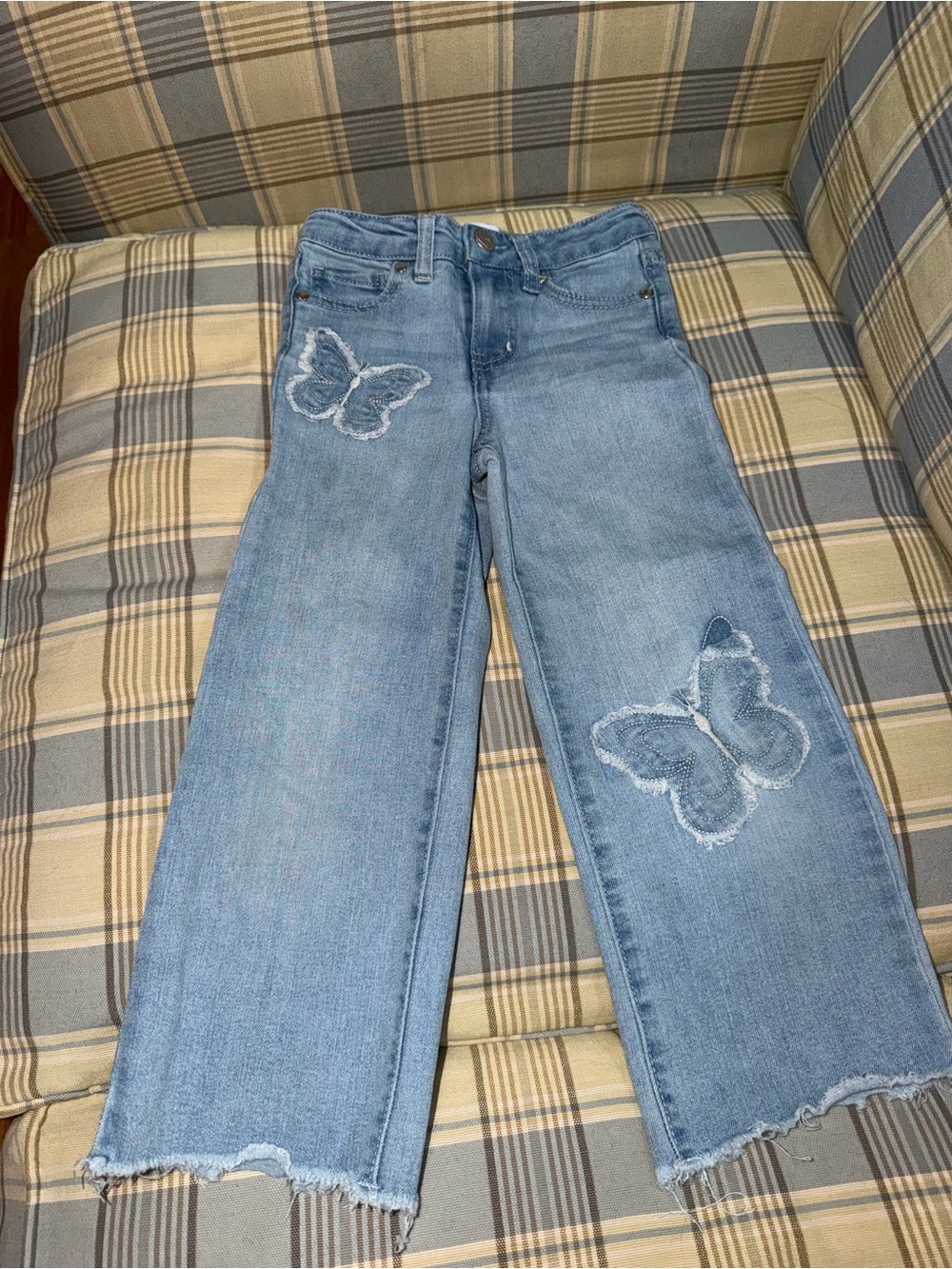 YMI Light Blue Wide-Leg Women's Jeans with Distressed Butterfly Patches